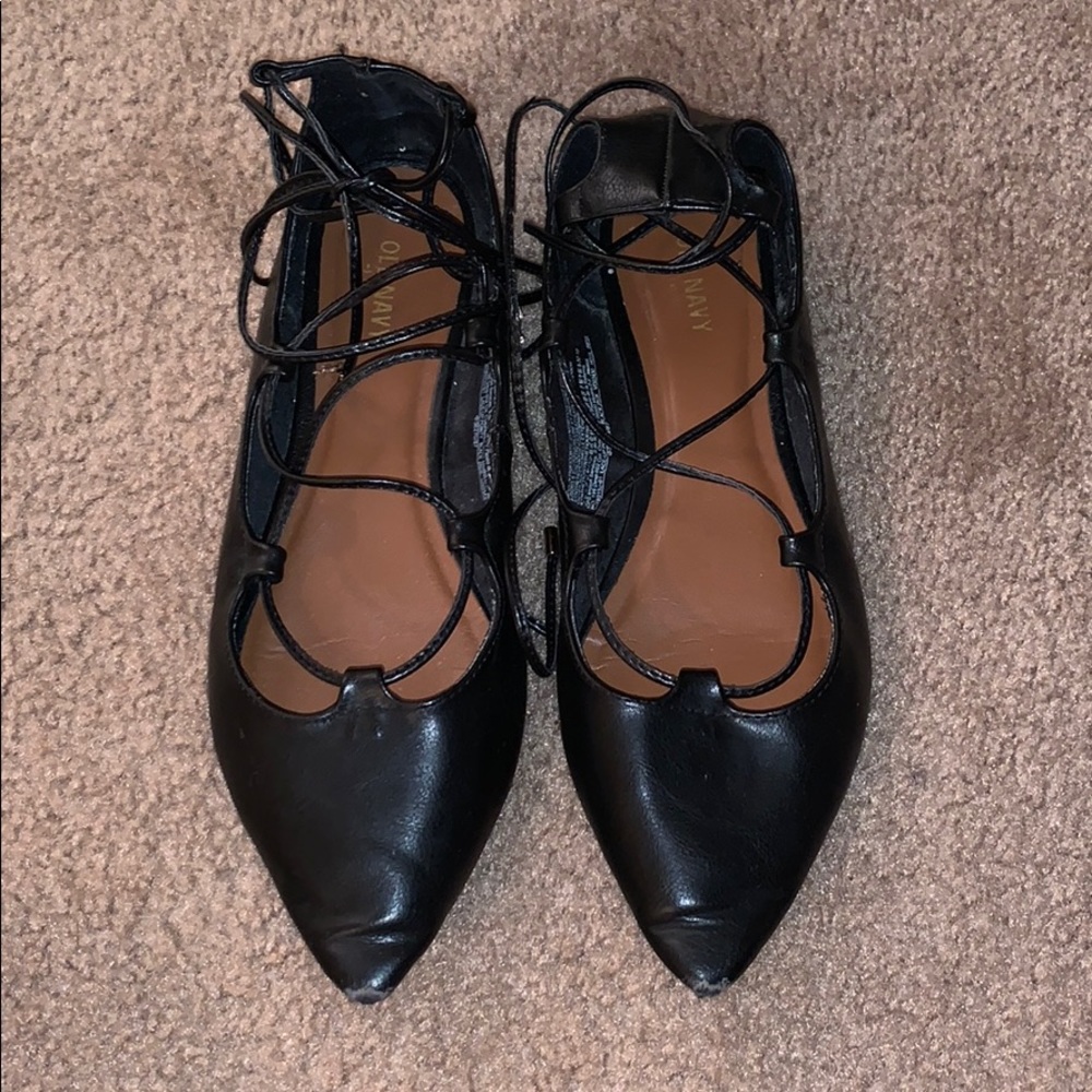 Black lace up flats